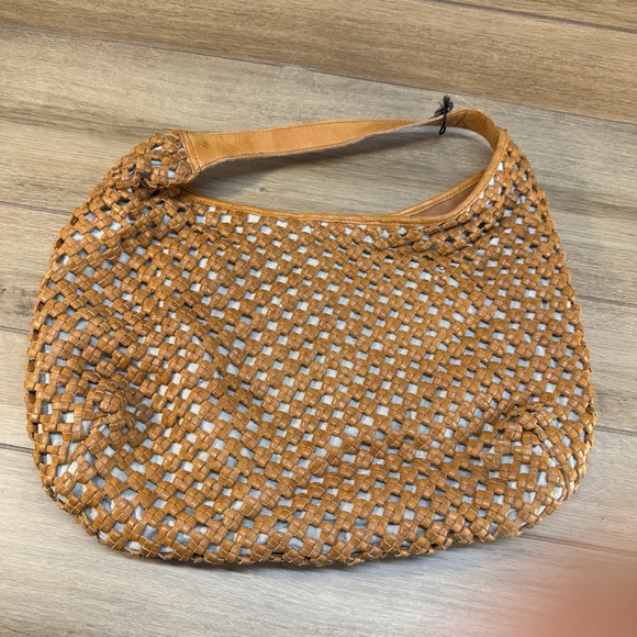 Marta Ponti Portugal Leather Fabric Woven‎ Tote Shoulder Bag Light Brown - Picture 2 of 8
